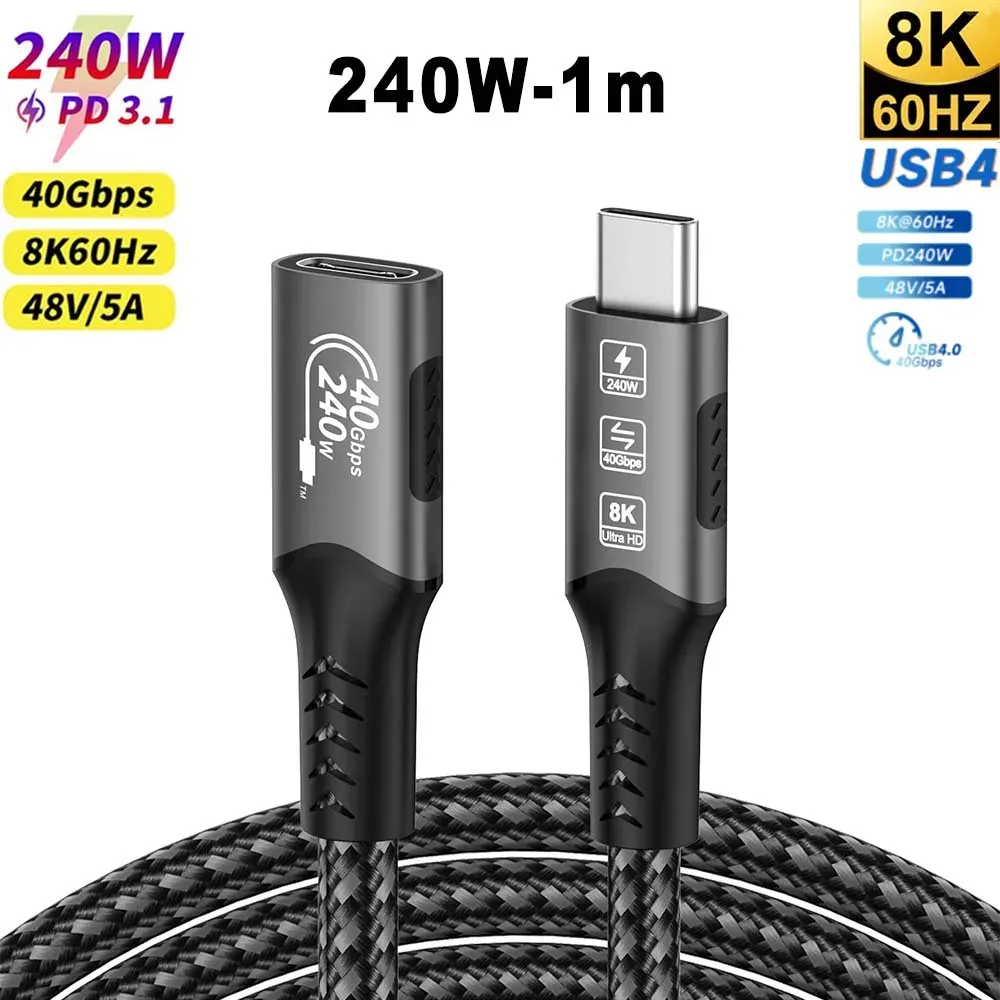 Câble USB4 40 Gbps 48 V 240 W pour Thunderbolt 4 Type-C, câble de charge rapide Thunderbolt 3 USB-C vers USB-C, câble de transfert de données pour ordinateur portable 9