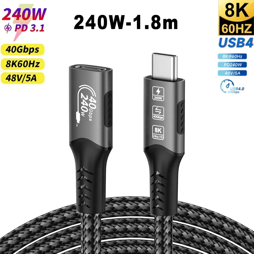 Câble USB4 40 Gbps 48 V 240 W pour Thunderbolt 4 Type-C, câble de charge rapide Thunderbolt 3 USB-C vers USB-C, câble de transfert de données pour ordinateur portable 10
