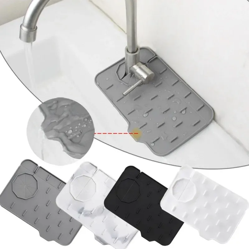 Tapis de robinet en silicone avec poignée, plateau collecteur d'égouttement, utilisation double face, tampon de vidange d'eau, protection contre les éclaboussures d'évier, accessoires de cuisine - Image 1