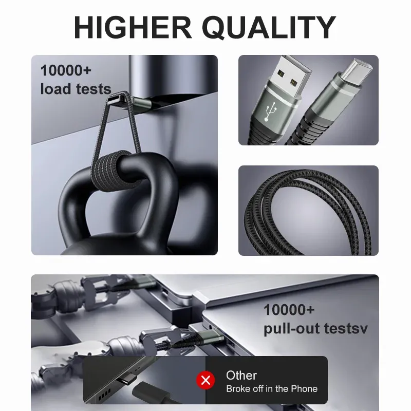 Câble USB-C de charge rapide 3 A pour iPhone 18, 17, 16, iPad Pro, Samsung S26 et Xiaomi, compatible CarPlay, câble tressé en nylon 3