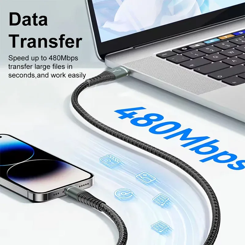 Câble USB-C de charge rapide 3 A pour iPhone 18, 17, 16, iPad Pro, Samsung S26 et Xiaomi, compatible CarPlay, câble tressé en nylon 5