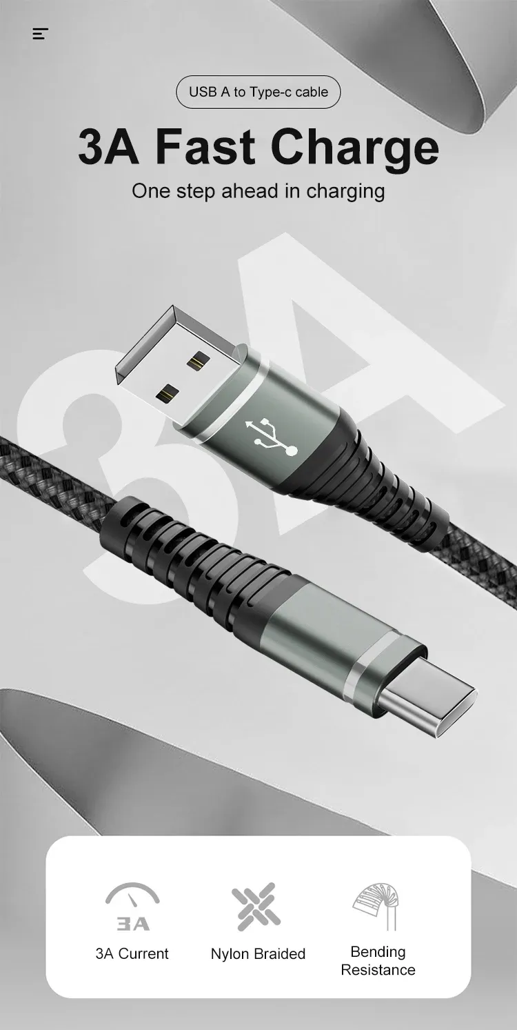 Câble USB-C tressé en nylon, vue détaillée
