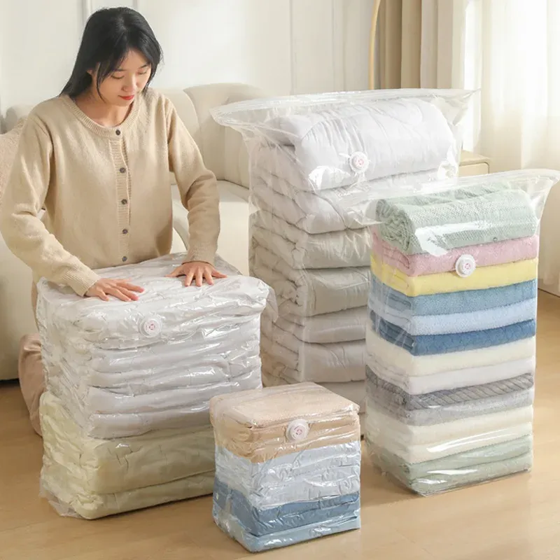 Sacs de rangement sous vide sans pompe (lot de 1 à 4) – Organisateurs compressibles pour vêtements et couettes, gain de place pour placard et voyage - Image 1