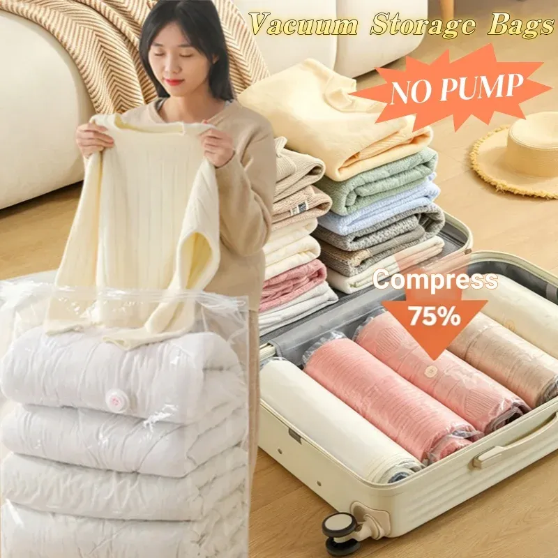 Sacs de rangement sous vide sans pompe (lot de 1 à 4) – Organisateurs compressibles pour vêtements et couettes, gain de place pour placard et voyage 2