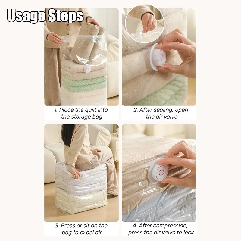 Sacs de rangement sous vide sans pompe (lot de 1 à 4) – Organisateurs compressibles pour vêtements et couettes, gain de place pour placard et voyage 3