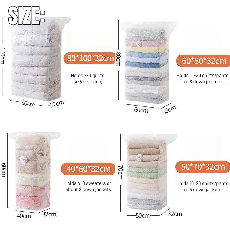 Sacs de rangement sous vide sans pompe (lot de 1 à 4) – Organisateurs compressibles pour vêtements et couettes, gain de place pour placard et voyage 6