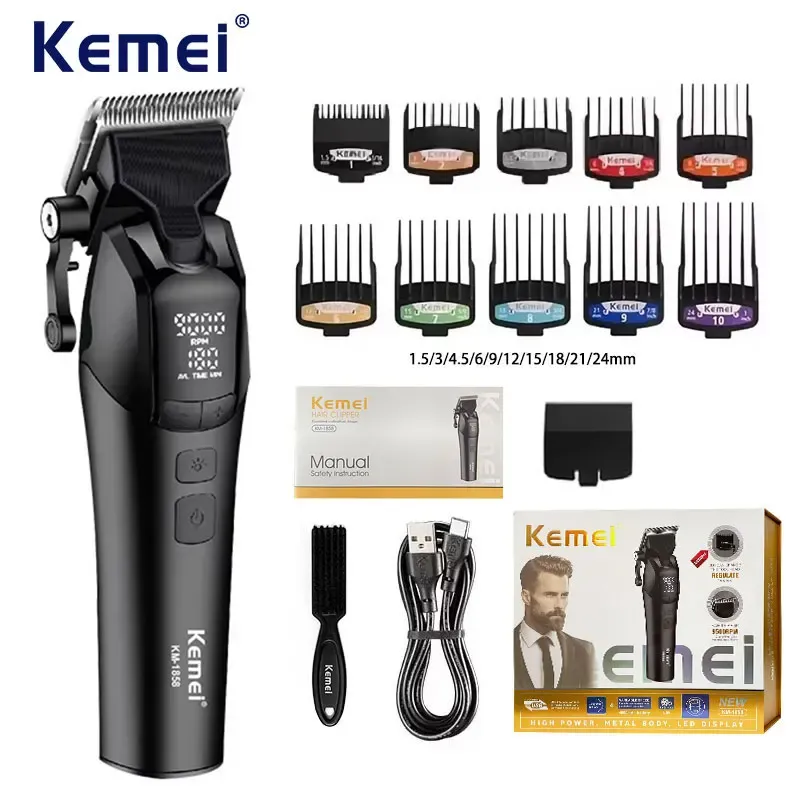 Tondeuse à cheveux professionnelle sans fil Kemei KM-1858 10 W, lame DLC, rechargeable par USB - Image 1