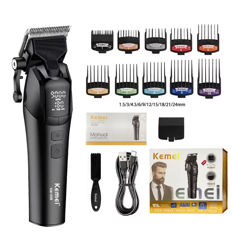 Tondeuse à cheveux professionnelle sans fil Kemei KM-1858 10 W, lame DLC, rechargeable par USB 8