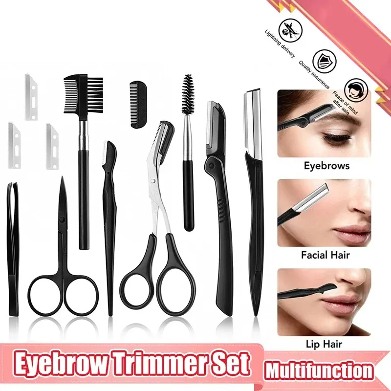 Ensemble de 4, 11 ou 12 pièces : rasoir à sourcils, ciseaux, pince à épiler et peigne à sourcils 1