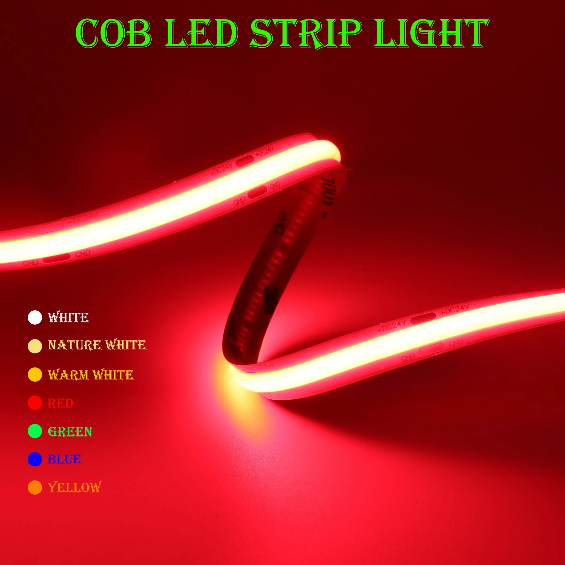 Bande lumineuse LED COB flexible haute densité 480/528 LED/m, éclairage linéaire, blanc chaud naturel, rouge, bleu, vert, DC 12/24 V