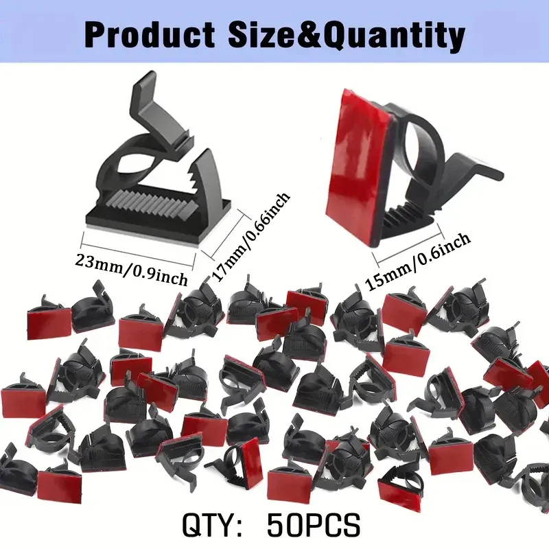 Mini clips de câble d'extérieur autoadhésifs avec bandes adhésives, lot de 50 pièces 4