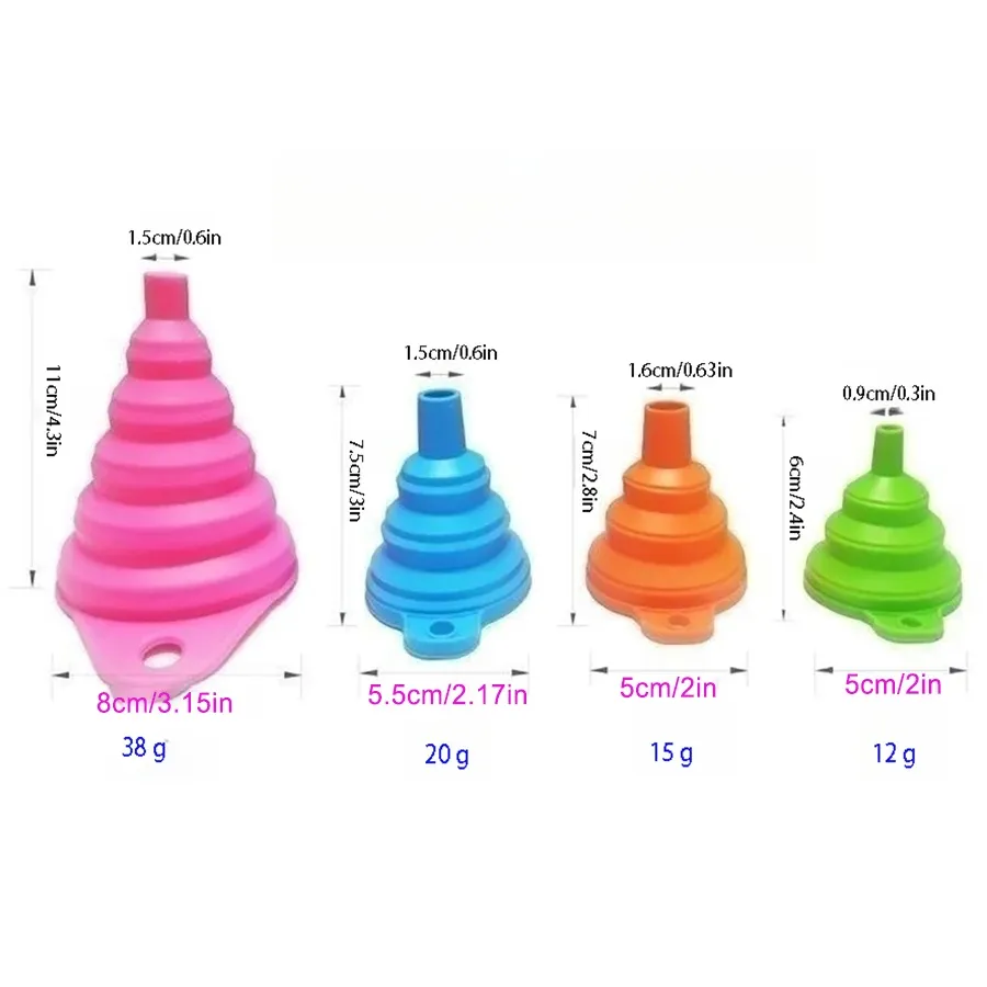 Ensemble de 4 entonnoirs pliables en silicone de qualité alimentaire pour le remplissage de bouteilles et le transfert de liquides 2