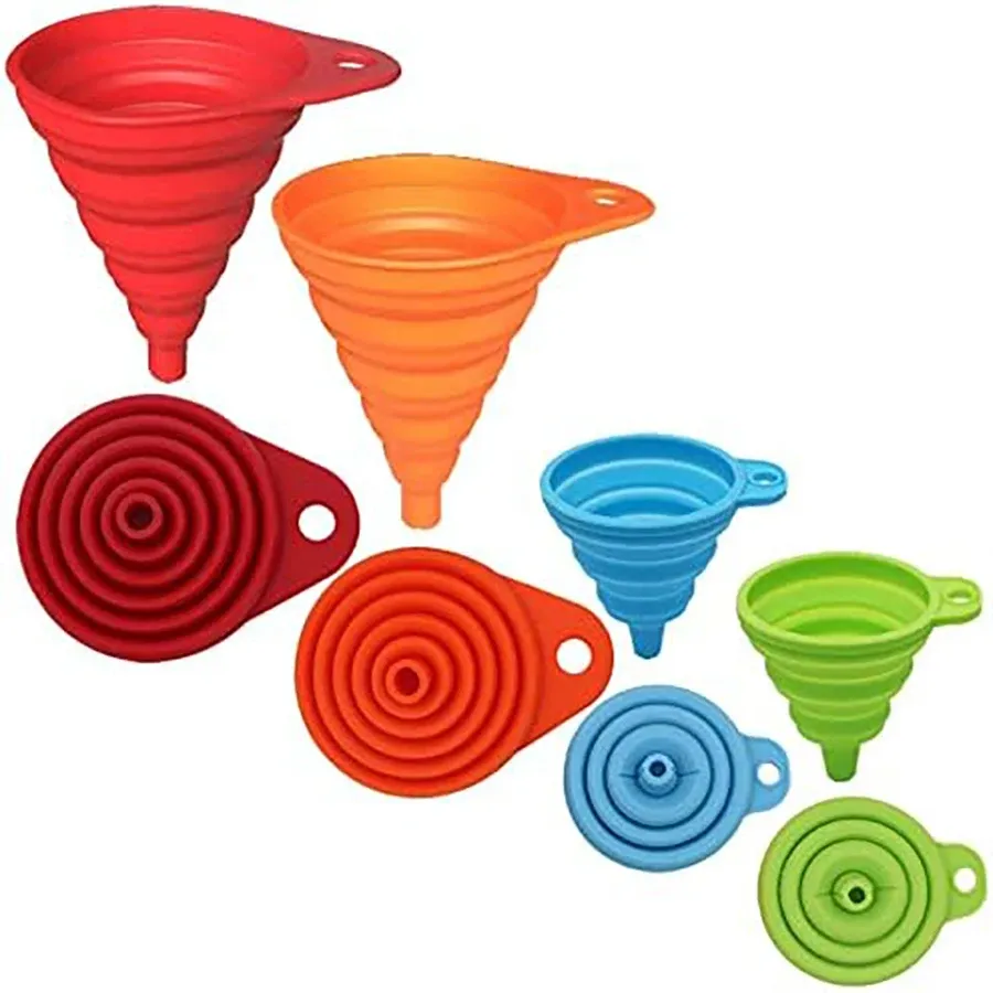 Ensemble de 4 entonnoirs pliables en silicone de qualité alimentaire pour le remplissage de bouteilles et le transfert de liquides 7