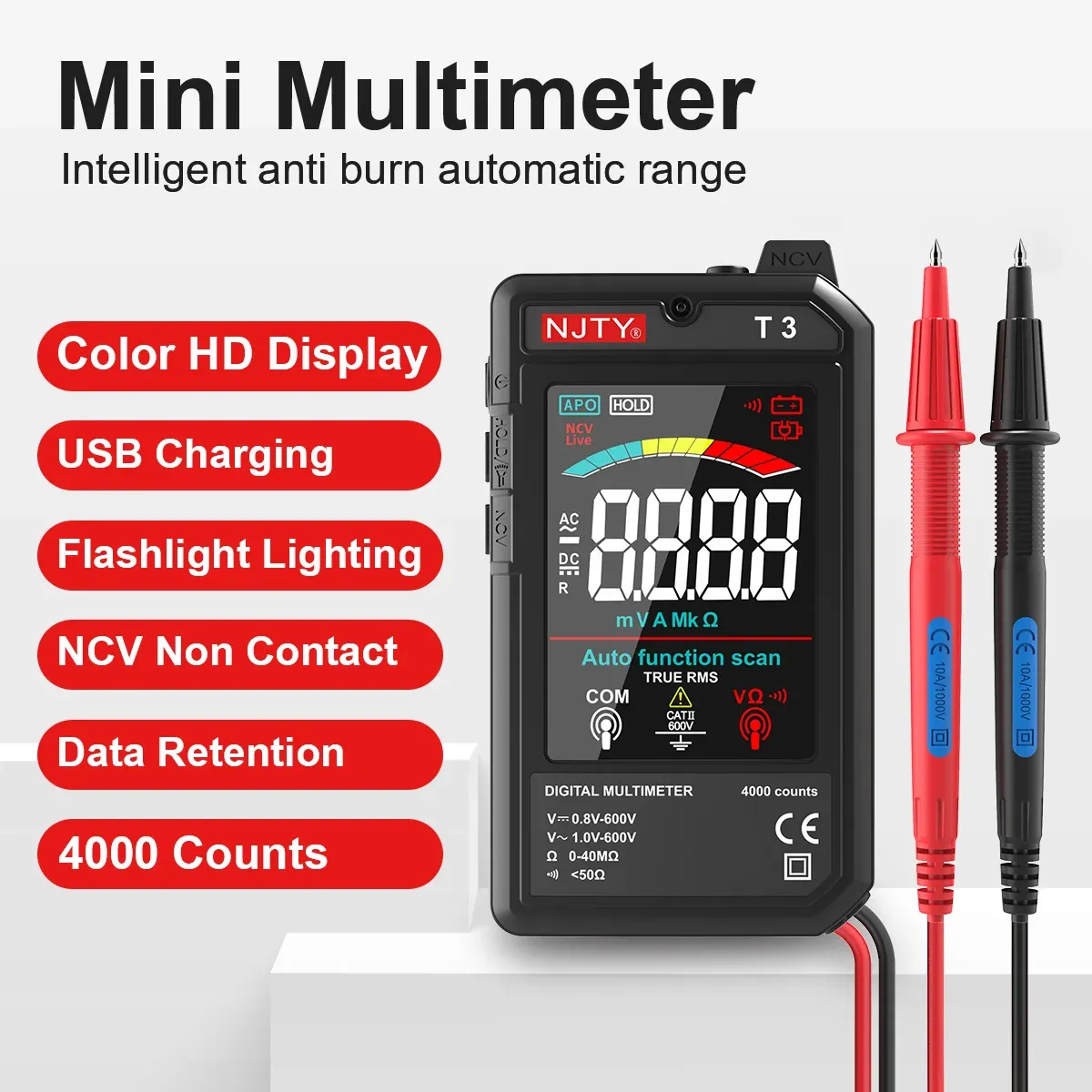 Multimètre numérique NJTY T3 ultra-fin
