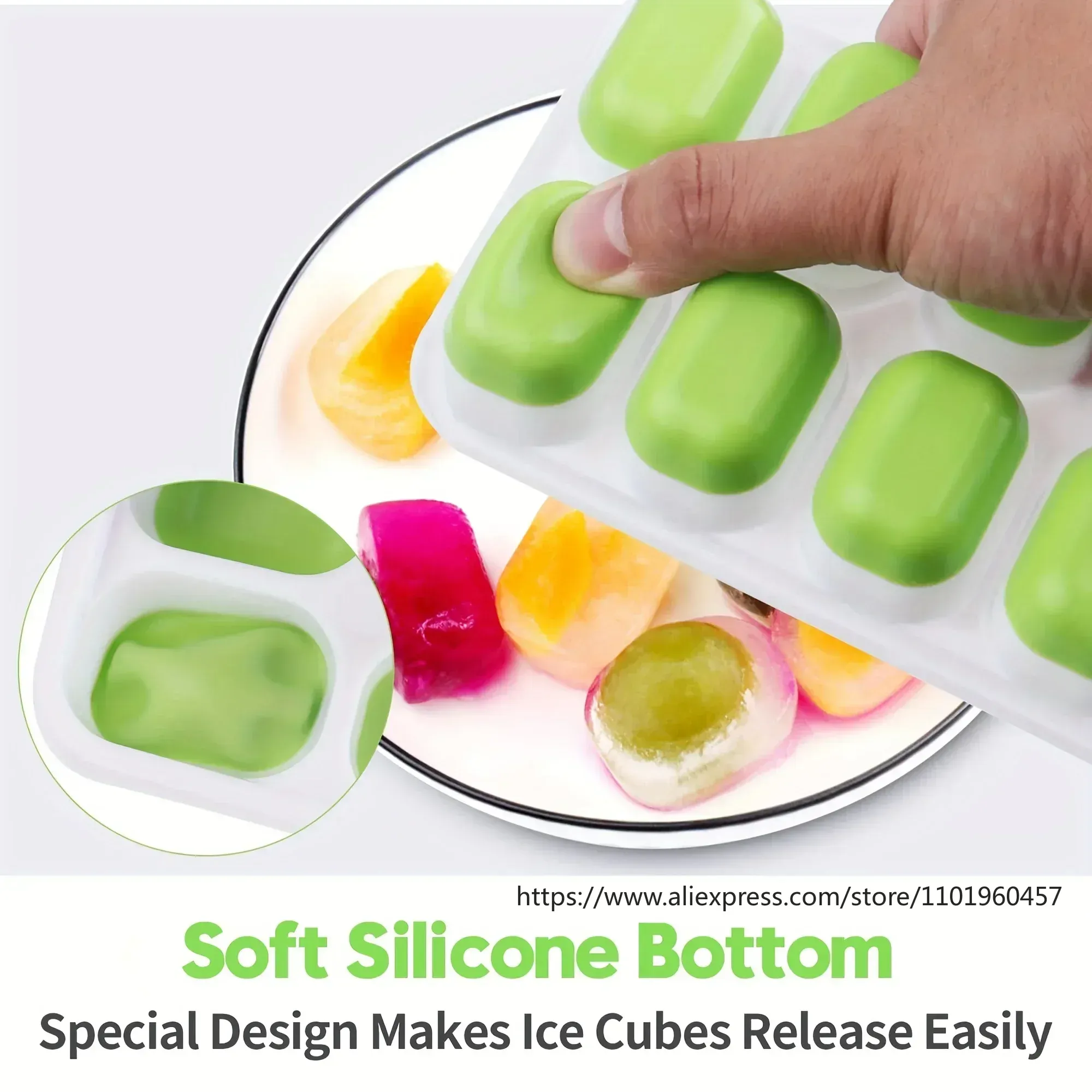 Moule à glaçons en silicone (1 pièce), flexible et à démoulage facile, avec couvercle amovible anti-déversement et plateaux empilables 5