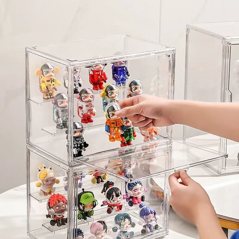 Boîte de rangement transparente en acrylique de grande capacité pour figurines, organisateur de maquillage et accessoires 3