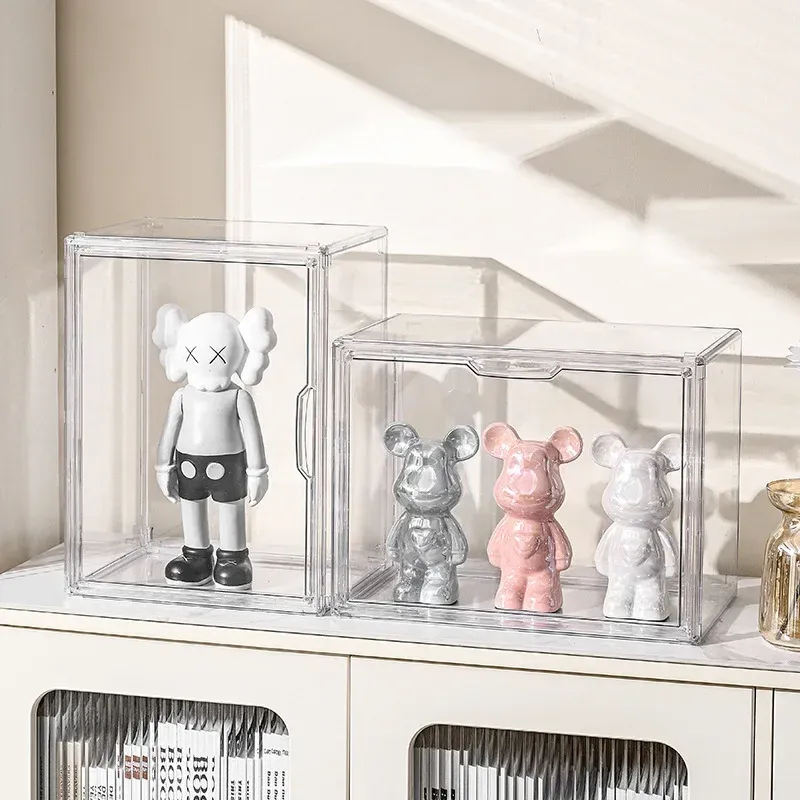 Boîte de rangement transparente en acrylique de grande capacité pour figurines, organisateur de maquillage et accessoires 4