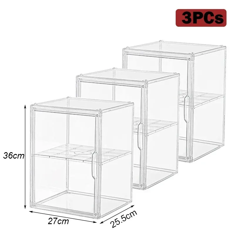 Boîte de rangement transparente en acrylique de grande capacité pour figurines, organisateur de maquillage et accessoires 17