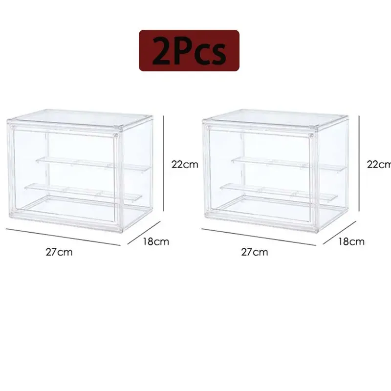Boîte de rangement transparente en acrylique de grande capacité pour figurines, organisateur de maquillage et accessoires 16