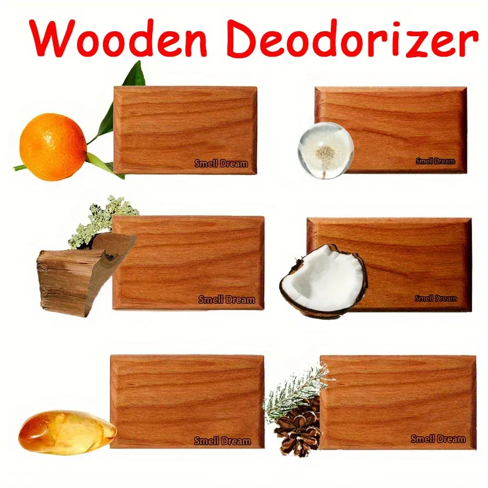 Désodorisant voiture en bois, diffuseur de parfum automobile longue durée, parfum ambre (6 parfums) - Image 1