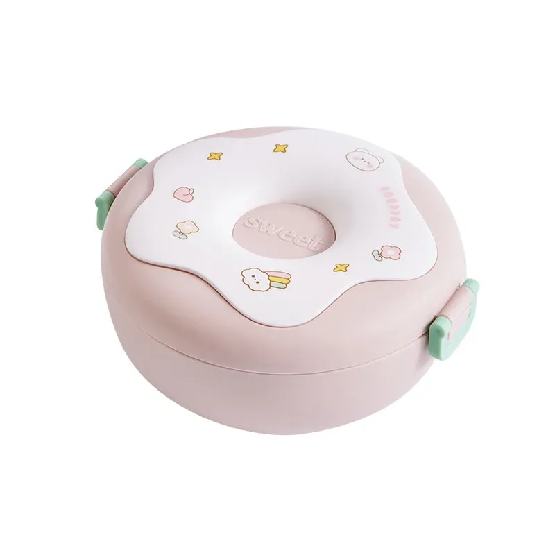 Boîte à déjeuner enfant en forme de beignet, 3 compartiments, étanche et micro-ondable, avec fourchette et cuillère 8