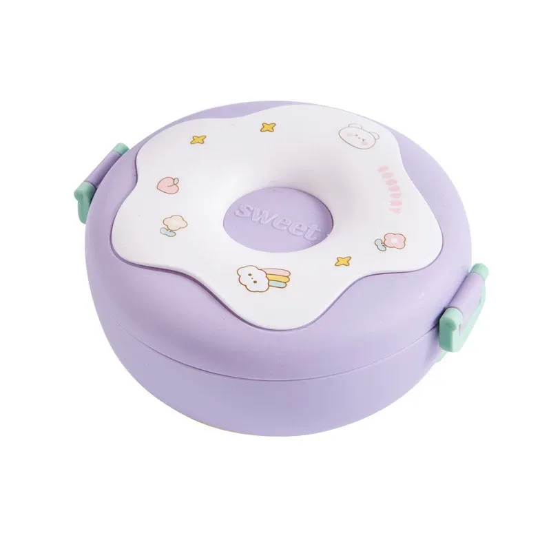 Boîte à déjeuner enfant en forme de beignet, 3 compartiments, étanche et micro-ondable, avec fourchette et cuillère 7
