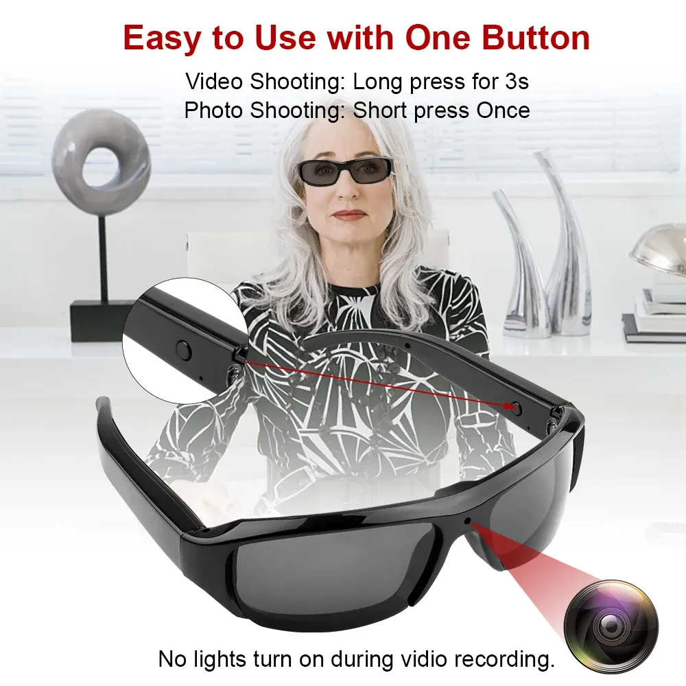 Lunettes de soleil caméra portables Full HD 1080P avec enregistreur vidéo, caméscope de sport en plein air et DV 3