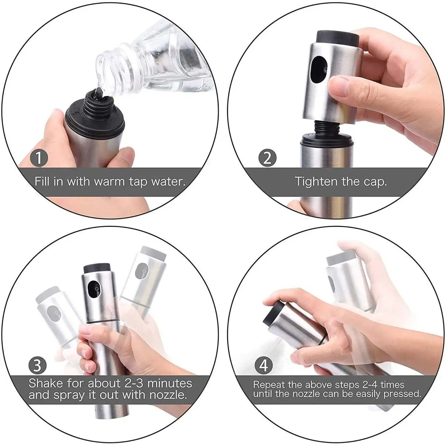 Vaporisateur d'huile en acier inoxydable, finition