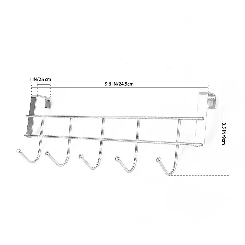 Crochet mural robuste en acier inoxydable à 5 crochets pour porte de placard, 24,5 x 9 x 2,39 cm, support de rangement pour vêtements et serviettes 6