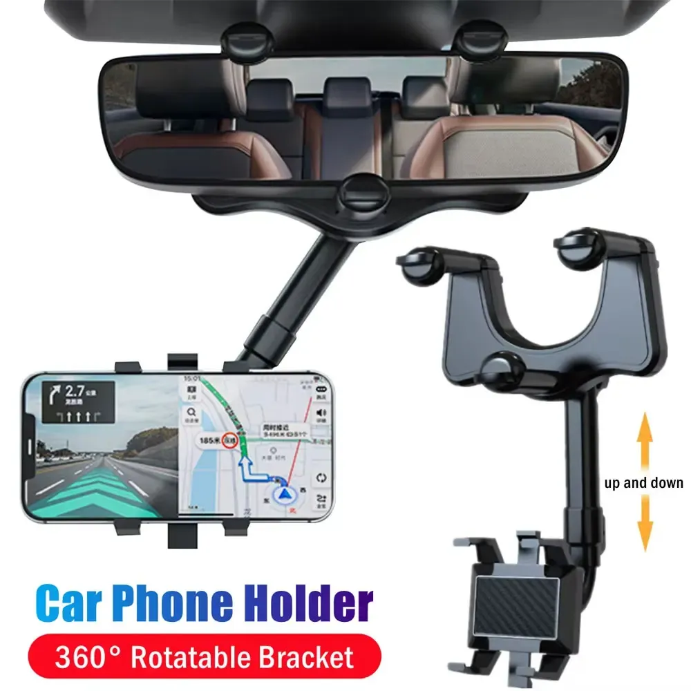 Support de téléphone réglable pour rétroviseur de voiture à rotation à 360°