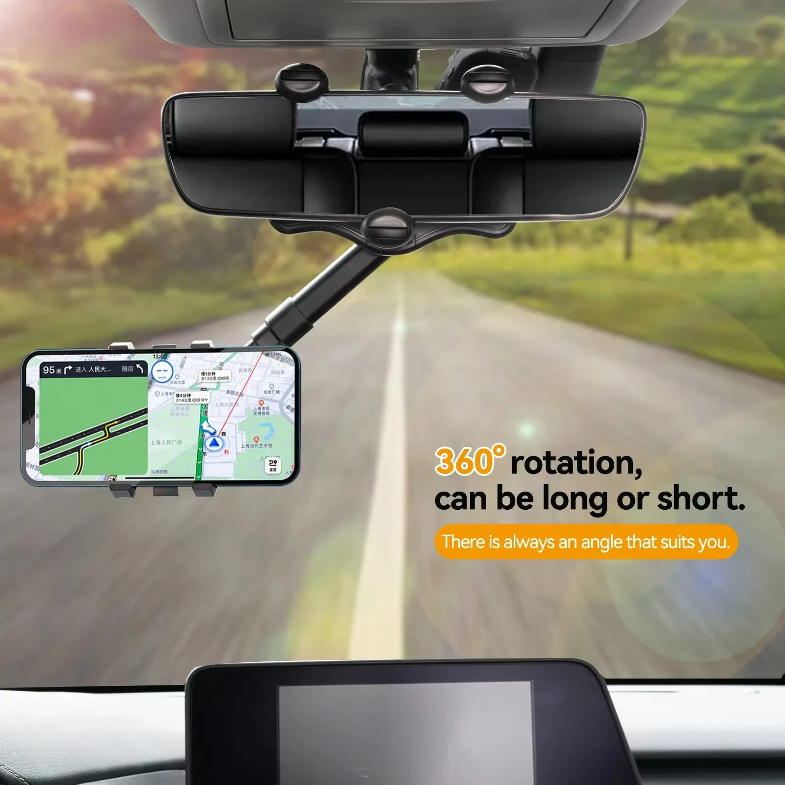 Support de téléphone réglable pour rétroviseur de voiture à rotation à 360° 2