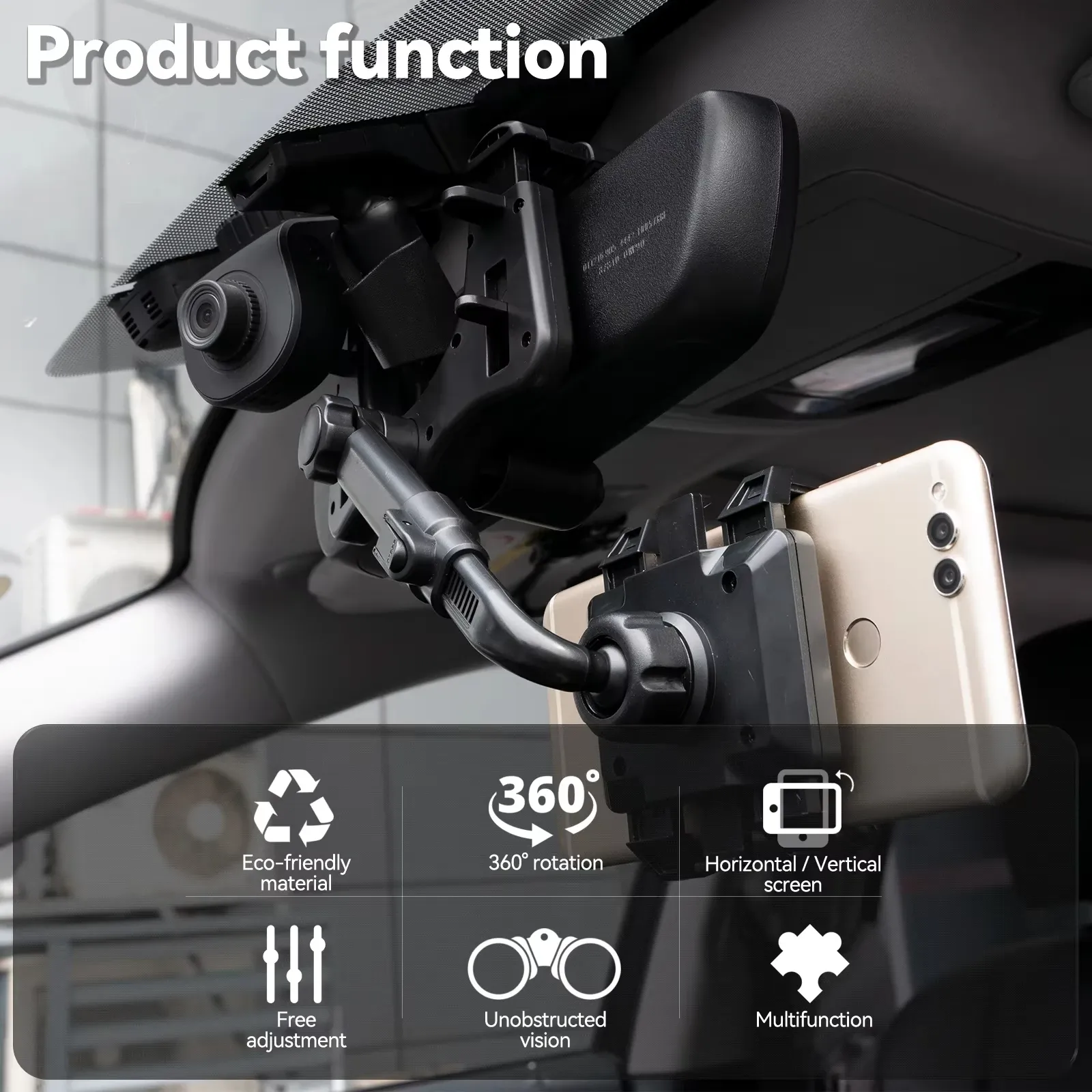 Support de téléphone réglable pour rétroviseur de voiture à rotation à 360° 5