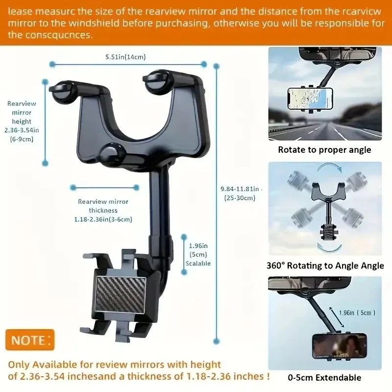 Support de téléphone réglable pour rétroviseur de voiture à rotation à 360° 6