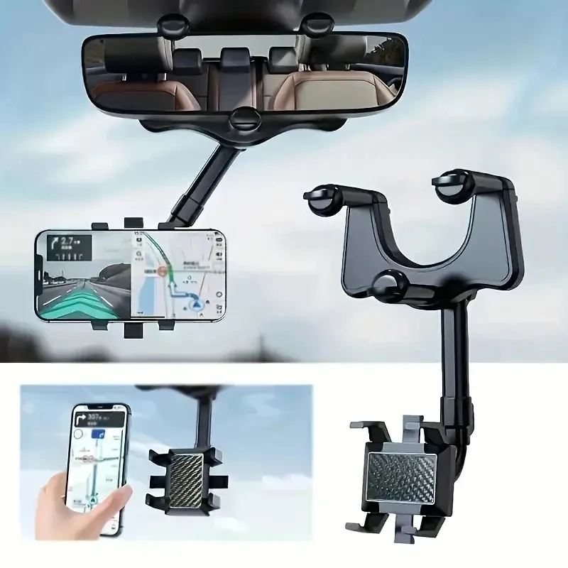 Support de téléphone réglable pour rétroviseur de voiture à 360°