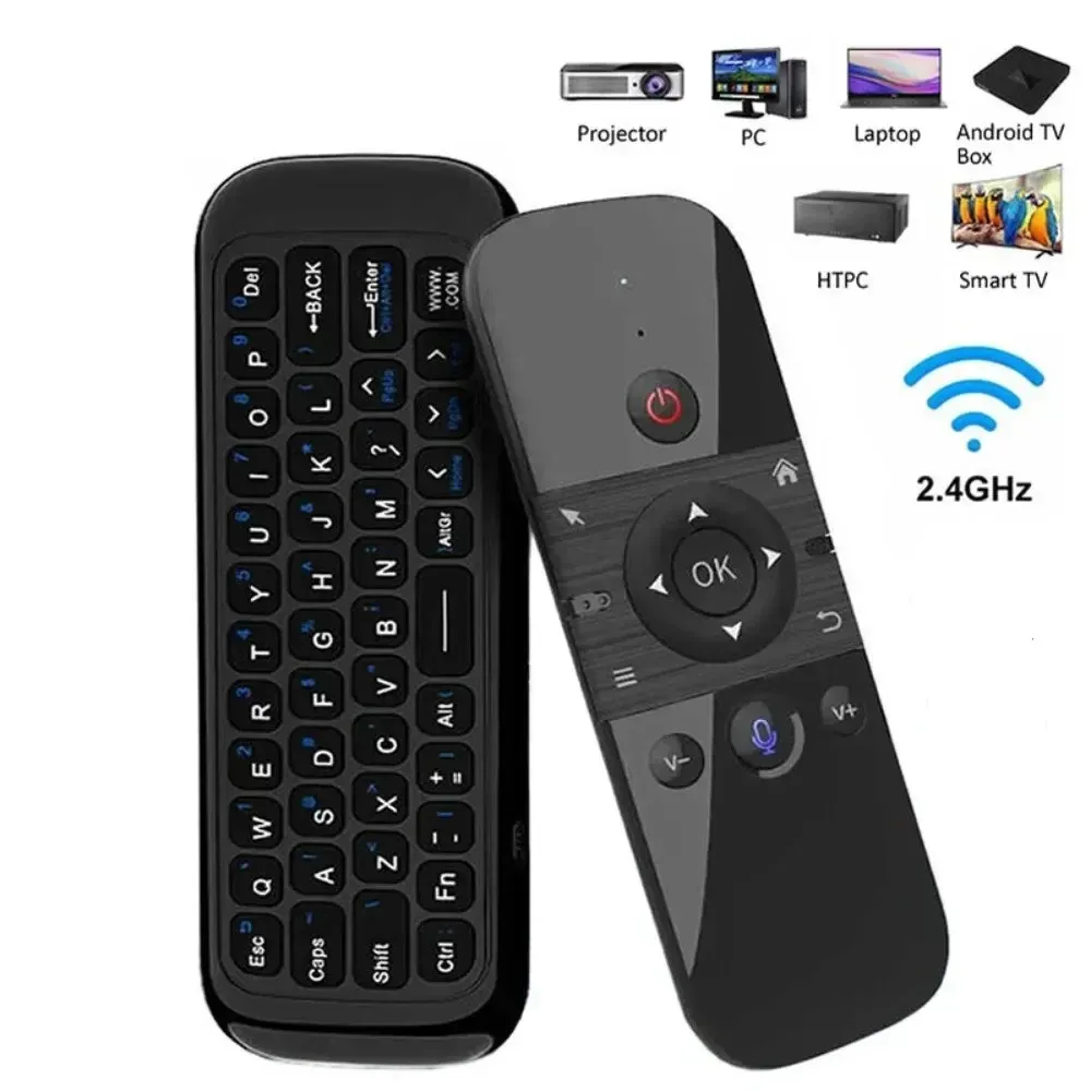 Souris vocale 2 en 1 sans fil avec mini clavier Bluetooth 2.4G et télécommande rechargeable à apprentissage infrarouge pour Smart TV et Android TV Box