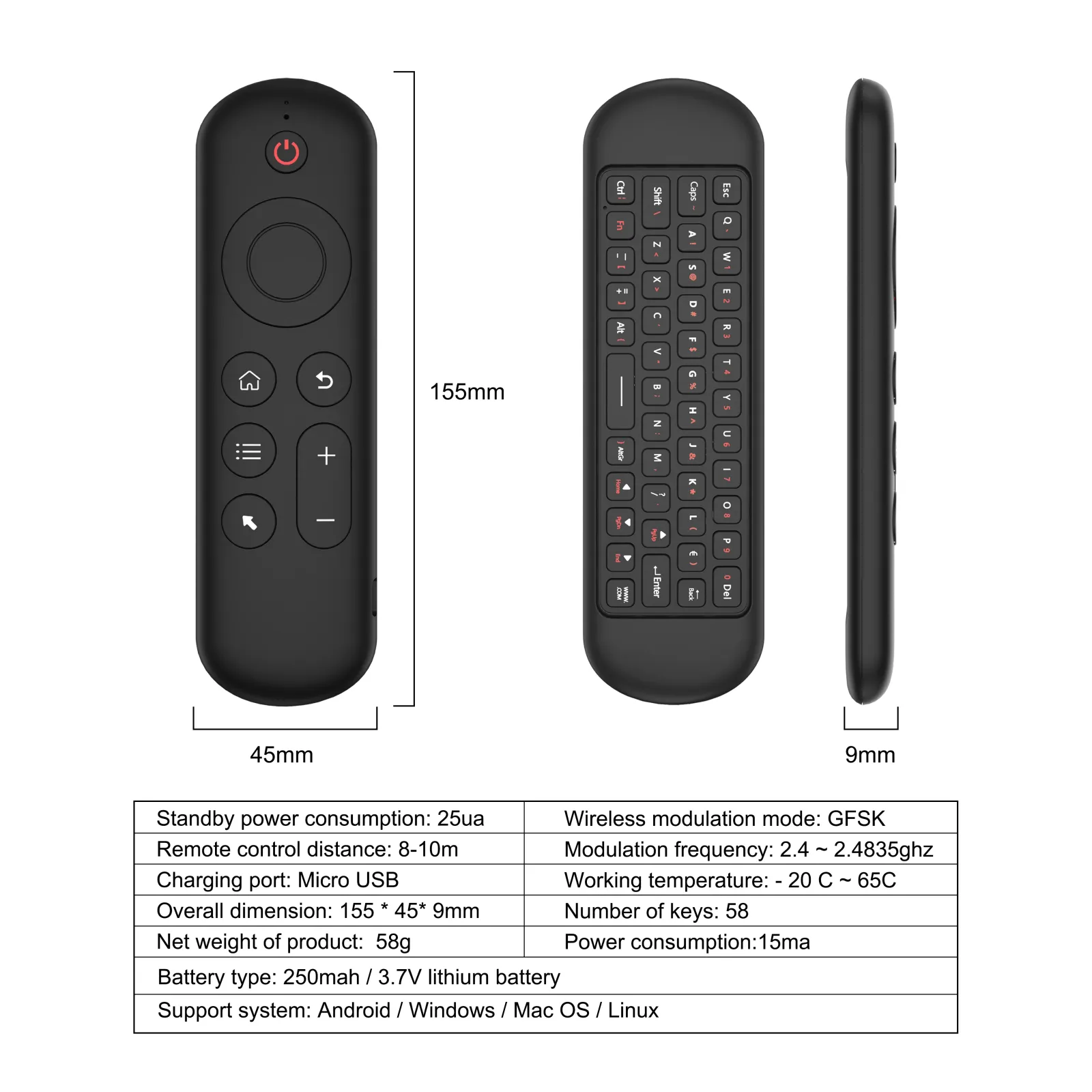 Vue détaillée du mini clavier sans fil