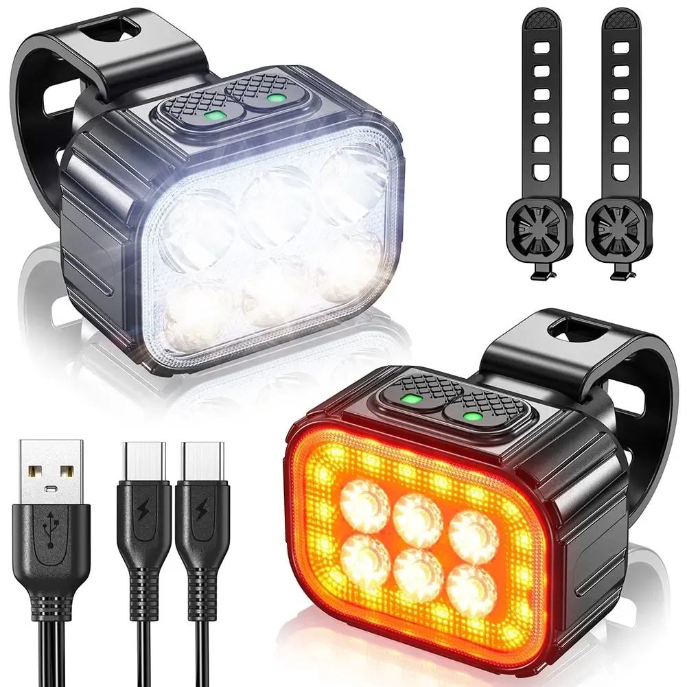 Feu avant et arrière LED rechargeable USB pour vélo Q6, ensemble d'éclairage pour VTT et vélo de route - Image 1