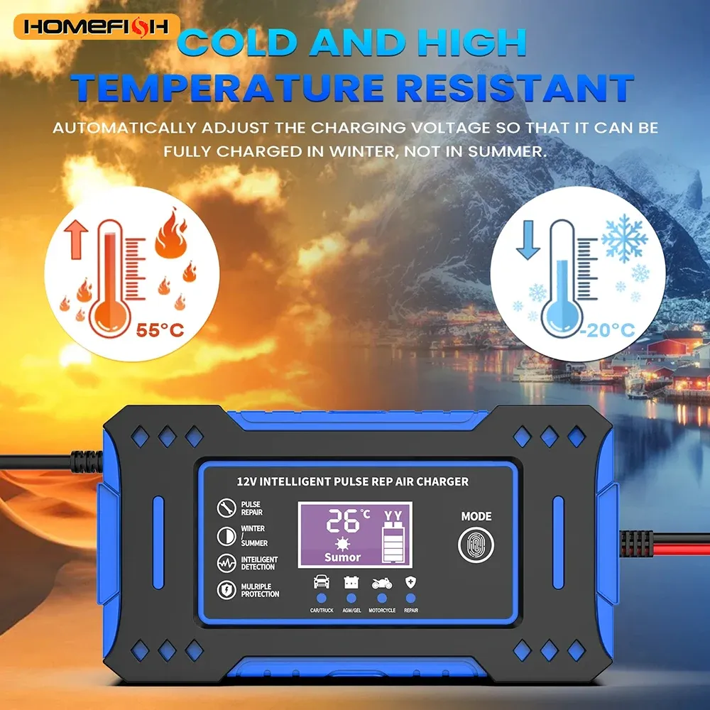 Chargeur intelligent 6A 12V pour batterie de voiture et de moto au plomb-acide, avec écran LCD et fonction de réparation 3