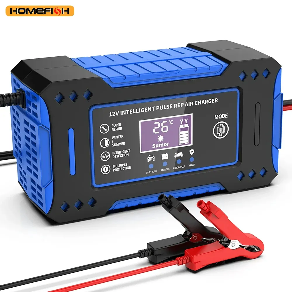 Chargeur intelligent 6A 12V pour batterie de voiture et de moto au plomb-acide, avec écran LCD et fonction de réparation 1