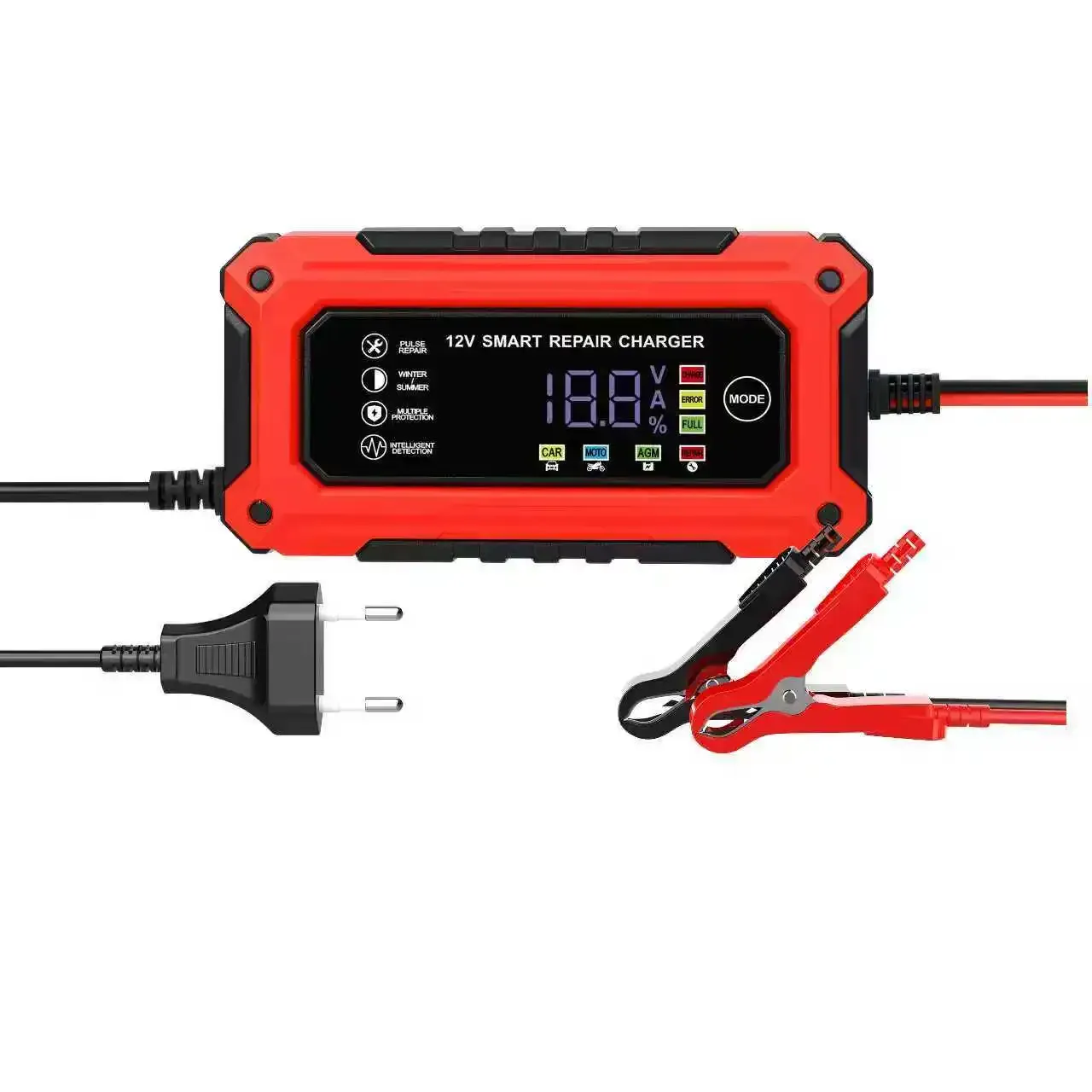 Chargeur intelligent 6A 12V pour batterie de voiture et de moto au plomb-acide, avec écran LCD et fonction de réparation 7