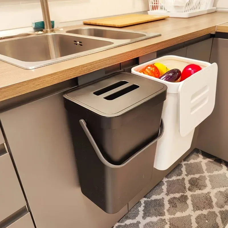Poubelle compacte à fermeture silencieuse 3/5 L, poubelle scellée écologique pour cuisine et bureau, sans électricité 5