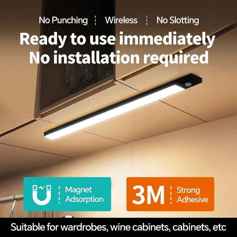 Lumière LED rechargeable USB avec détecteur de mouvement, disponible en noir et blanc – Éclairage sous armoire pour cuisine et maison 2