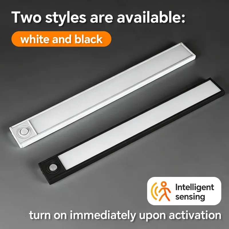 Lumière LED rechargeable USB avec détecteur de mouvement, disponible en noir et blanc – Éclairage sous armoire pour cuisine et maison 3