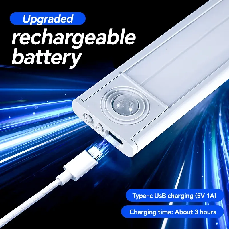 Lumière LED rechargeable USB avec détecteur de mouvement, disponible en noir et blanc – Éclairage sous armoire pour cuisine et maison 6
