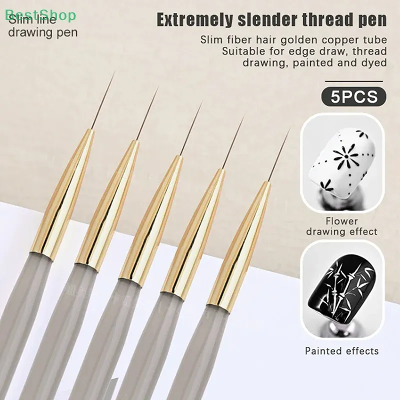 Kit de 5 pinceaux fins pour nail art – Pinceaux acryliques pour peinture de fleurs et dessin au trait 2