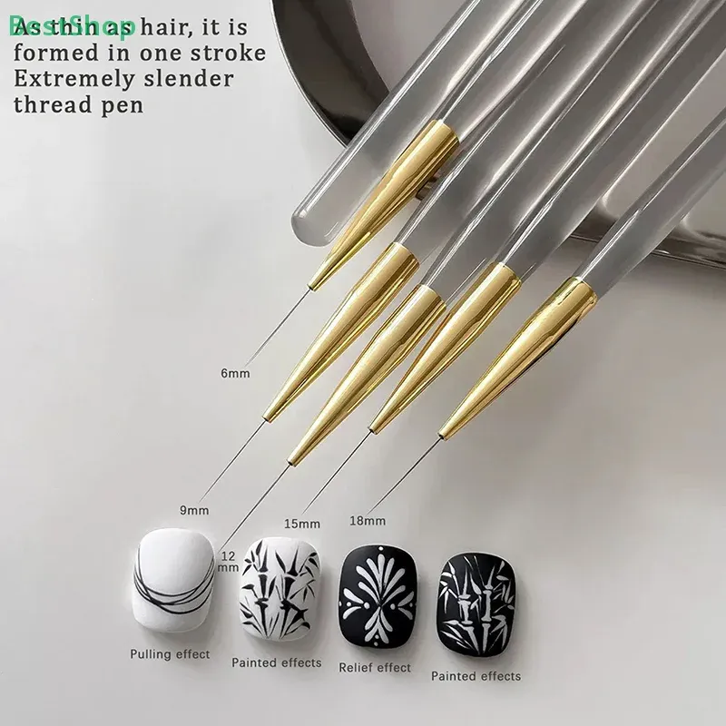 Kit de 5 pinceaux fins pour nail art – Pinceaux acryliques pour peinture de fleurs et dessin au trait