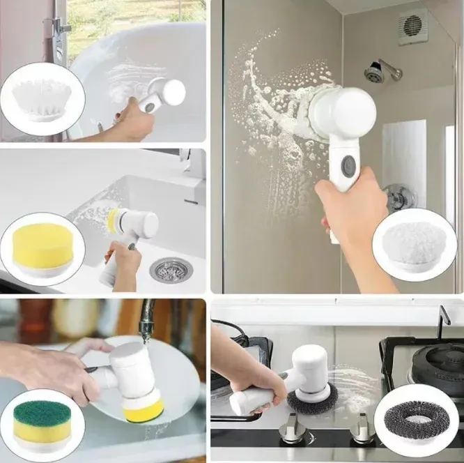 Brosse de nettoyage électrique rotative sans fil à têtes interchangeables, multifonction pour la maison 4