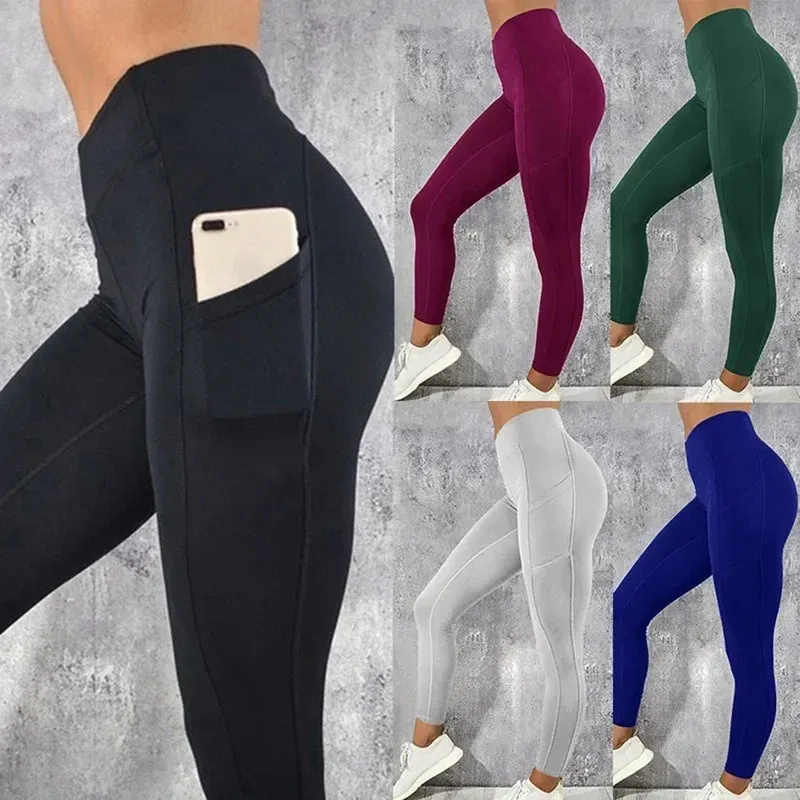 Leggings de yoga et fitness taille haute pour femme avec poche, extensibles, coupe ajustée et sexy, idéaux pour la gymnastique, l'entraînement et la course