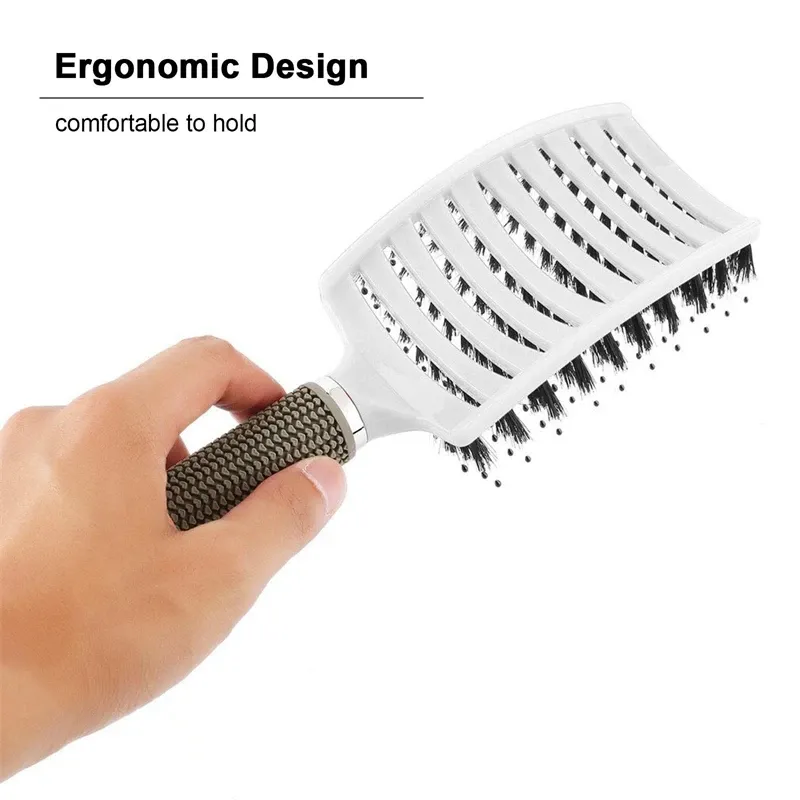 Brosse démêlante pour cheveux humides et bouclés, brosse de massage du cuir chevelu à poils en nylon pour femmes, outil de coiffure professionnel pour salon 2