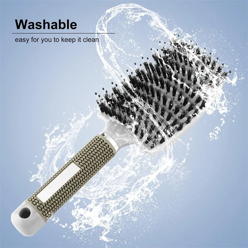 Brosse démêlante pour cheveux humides et bouclés, brosse de massage du cuir chevelu à poils en nylon pour femmes, outil de coiffure professionnel pour salon 3